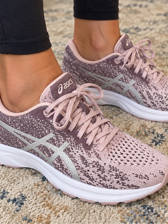 Asics Shoes - Asics Women's Dusty Pink and Lavender Knit Running Sneakers